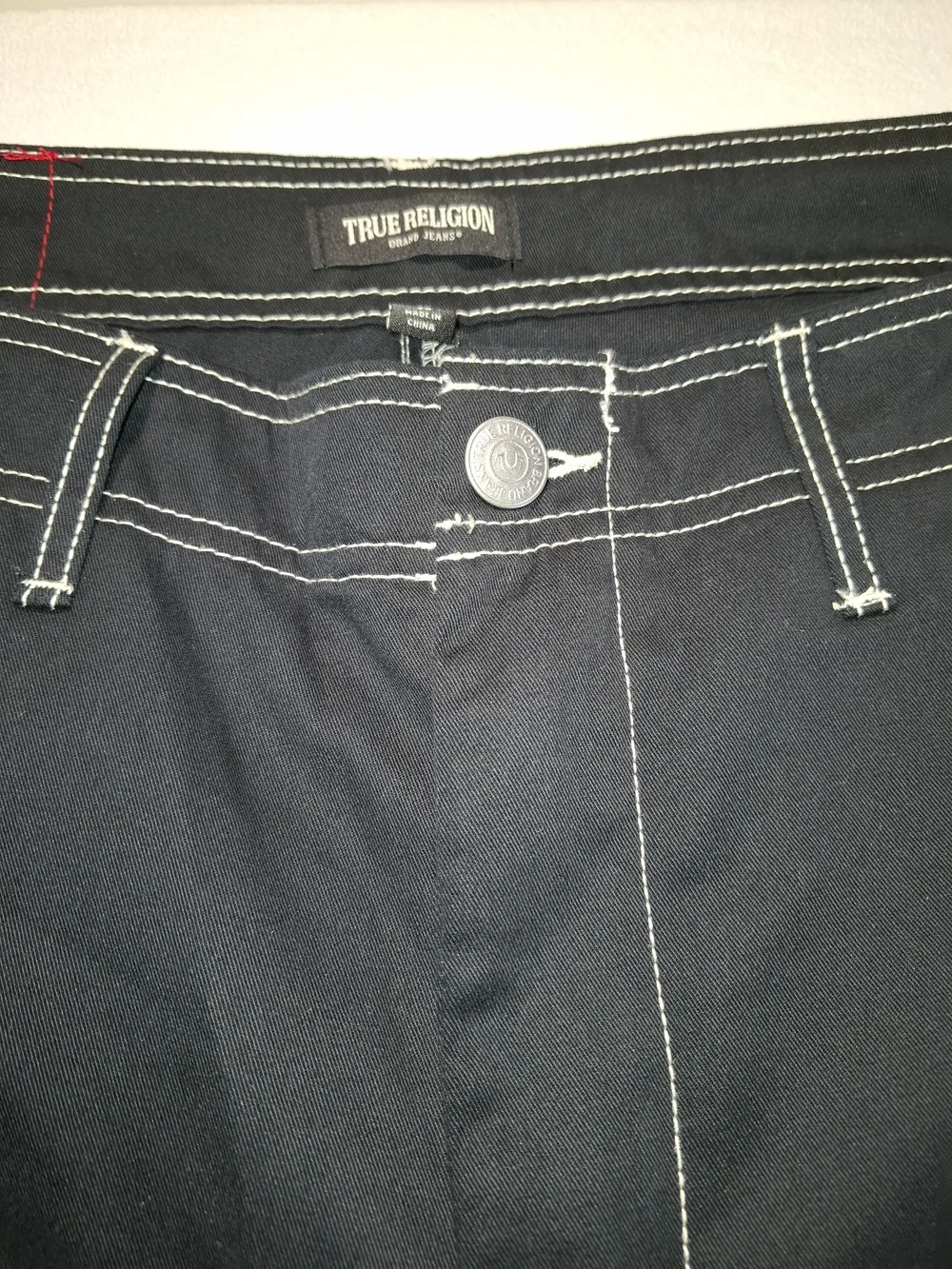 True Religion Black Cargo Pants with White Contrast Stitching